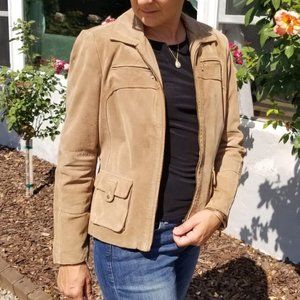 Tan Leather Suede Zippered Jacket Alfani Petite M